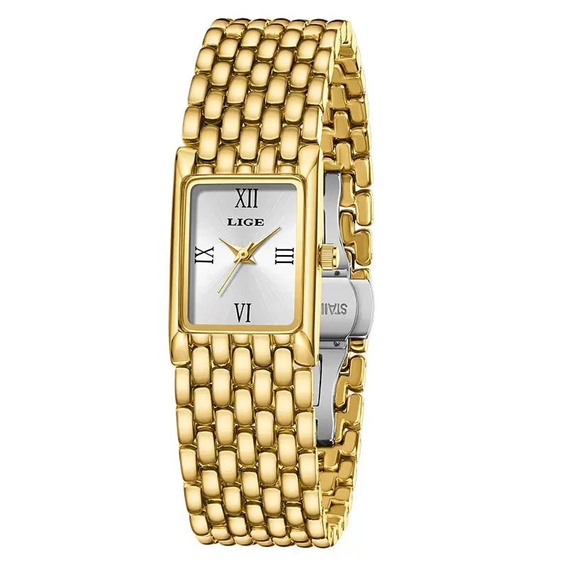 LIGE 2025 New Gold Women's Watch Luxury Quartz Watch Stainless Steel Bracelet Retro Fashion 30M Waterproof Watch for Women reloj Gola Watches