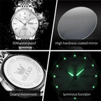 OLEVS 2929 Men Quartz Watch Original Waterproof Business Man Wristwatch Steel Strap Dual Calendar Luminous Fashion Watch For Men Gola Watches