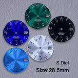 28.5mm S Logo Silver Nail Arabic Sunburst Dial Fit NH35/NH36/7S/4R Movement Dial Watch Modification Accessories