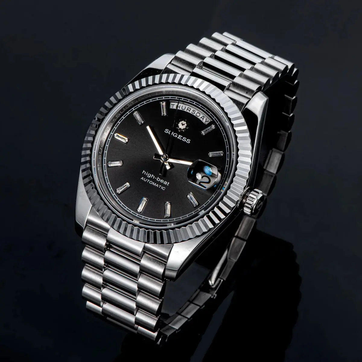 2023 New Sugess Watch of Men 40mm Day Date Automatic Dandong SL3034 Movement Retro Mechanical Wristwatch Sapphire Glass Golden Gola Watches