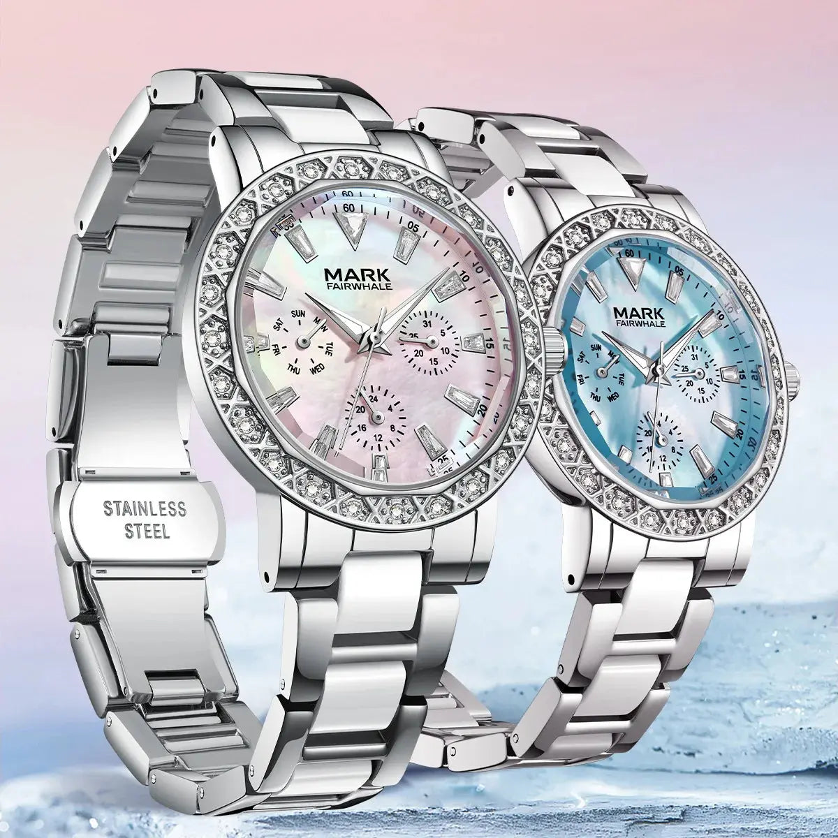 Mark Fairwhale Dress Pink Diamond Watch For Women Fashion Ceramic Chain Quartz Watch Luxury Brilliant Beimu Wristwatch Ladies Gola Watches