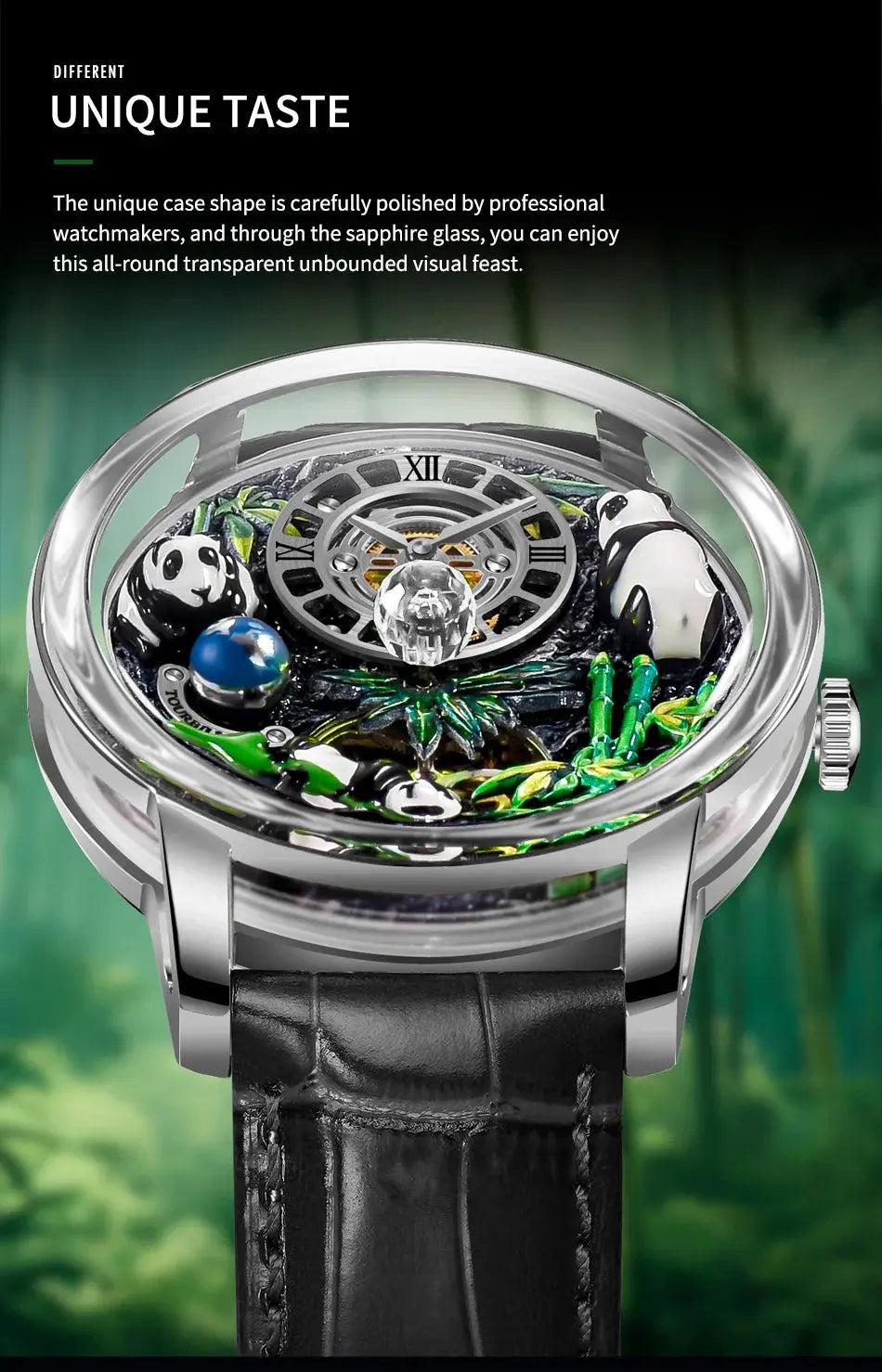 2025 PINDU New Panda Series National Treasure Symbol Men Mechanical Watch Rotating Crystal Ball 45.5MM Wristwatches Men M2791B Gola Watches