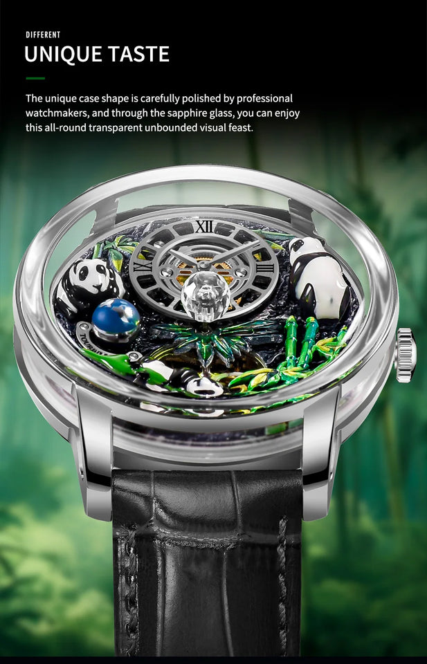 2025 PINDU New Panda Series National Treasure Symbol Men Mechanical Watch Rotating Crystal Ball 45.5MM Wristwatches Men M2791B