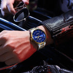 2025 New Men Watch Stainless Steel Business Style Luxury Rhinestone 43mm Blue Gold Quartz Movement Wristwatch Relogios Masculino Gola Watches