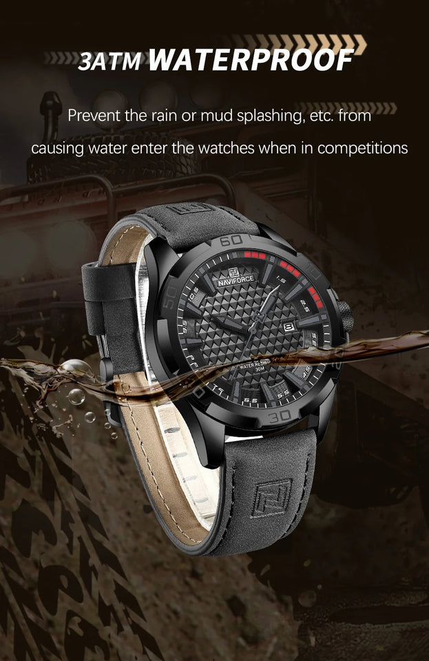 Top Brand NAVIFORCE  Men Quartz Watch Sports Shockproof Waterproof Leather Male Fashion Luxury WristWatch Casual Calendar Clock
