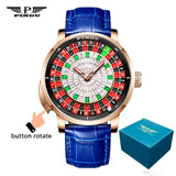 PINDU New Watches European Button Roulette Fun Game Sapphire Glass NH35A Mechanical Watch Diamond Dial Leather Men's Watch P6628
