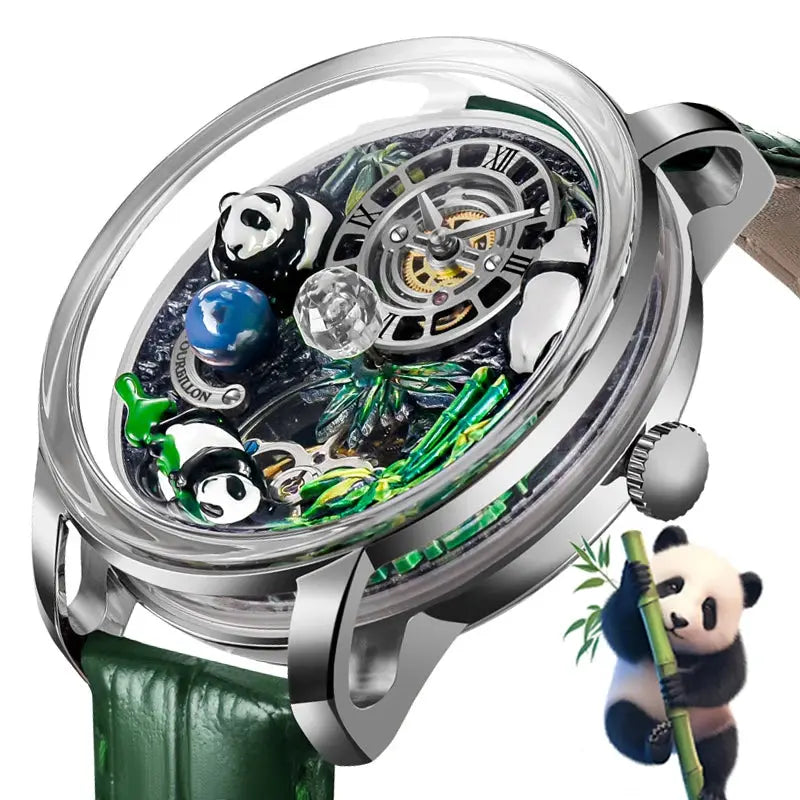 2025 PINDU New Panda Series National Treasure Symbol Men Mechanical Watch Rotating Crystal Ball 45.5MM Wristwatches Men M2791B Gola Watches