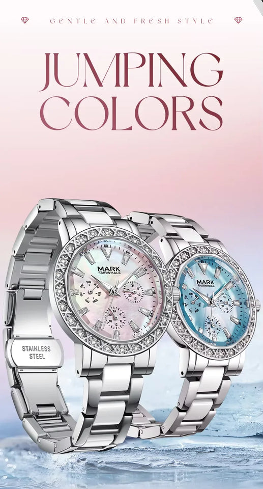 Mark Fairwhale Dress Pink Diamond Watch For Women Fashion Ceramic Chain Quartz Watch Luxury Brilliant Beimu Wristwatch Ladies