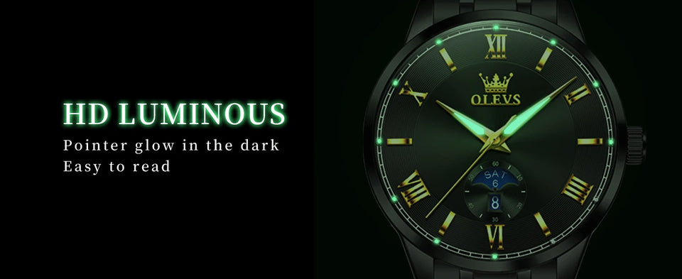 OLEVS 3638 Mens Watch Original Quartz Watch Stainless Steel Waterproof Luminous Large Dial Day Date Watches Luxury Men Box Reloj