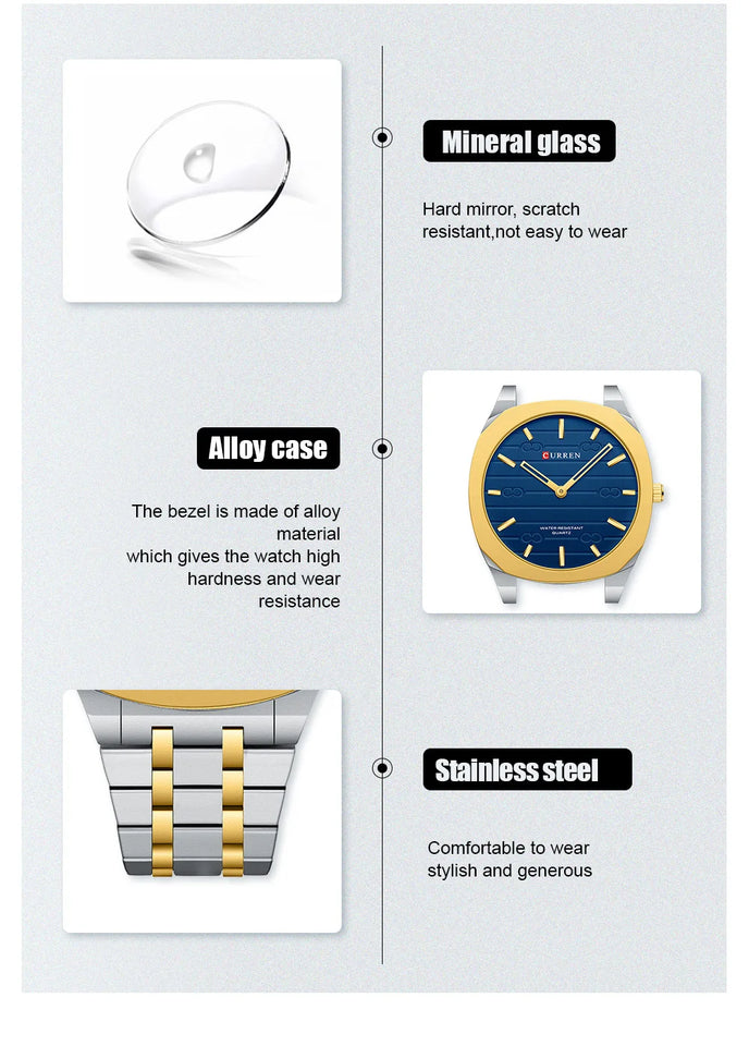 CURREN Fashion Brand Thin Quartz Watch Simple  Personalized Colors Wristwatches Waterproof 38 mm Dial