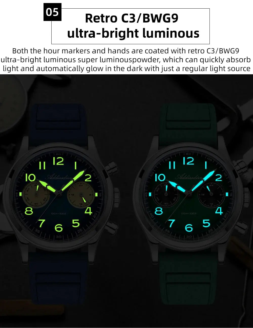 ADDIESDIVE New 2025 Chronograph 38mm Men's Watches VK64 Quartz Wristwatch Luminous Bubble Mirror 10Bar Waterproof Steel Watch Gola Watches