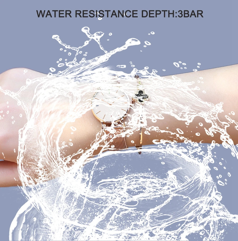 2023 New Women Bracelet Watch 1 Set Japan Quartz Movement Simple Rose Gold Stainless Steel Mesh Student Watches Relogio Feminino