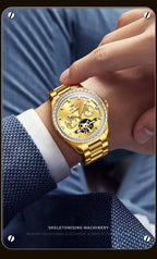 OUPINKE 3280 Men Watch Fashion Business Skeleton Diamond Gold Watch Brand Original Men All Automatic Mechanical Watch High Gift Gola Watches