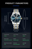 Men Watch Water Diamond Luxury Night Glow Double Calendar Quartz Movement 41mm Blue Gold Stainless Steel Fashion Business Watch