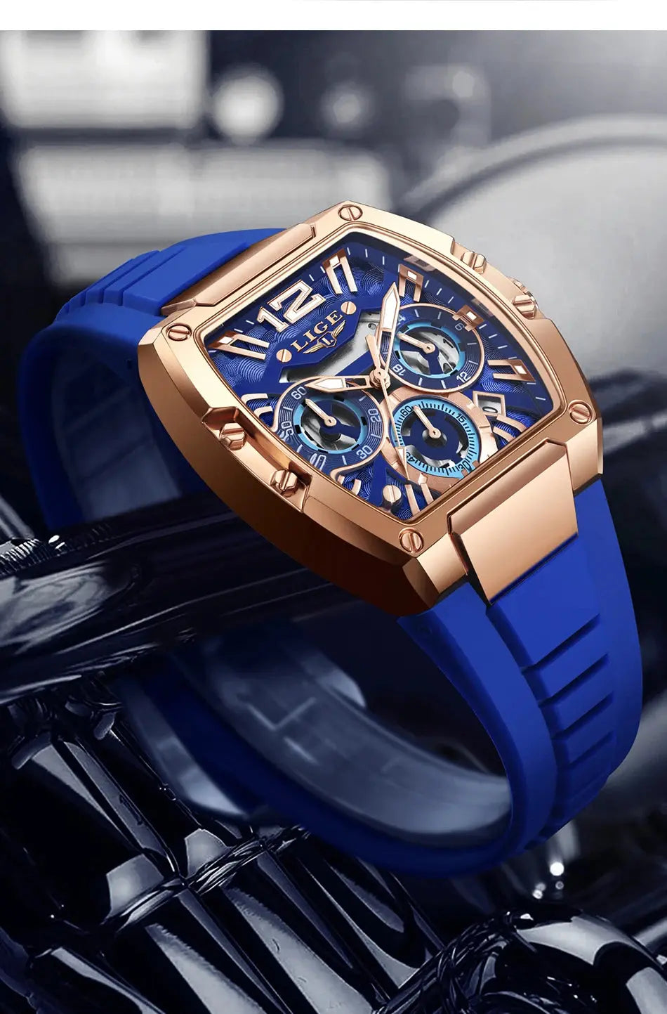 LIGE Sports Man Watch Tonnea Hollow Design Quartz Men Wristwatches Chronograph Waterproof Luminous Silicone Strap Watches Male My Store