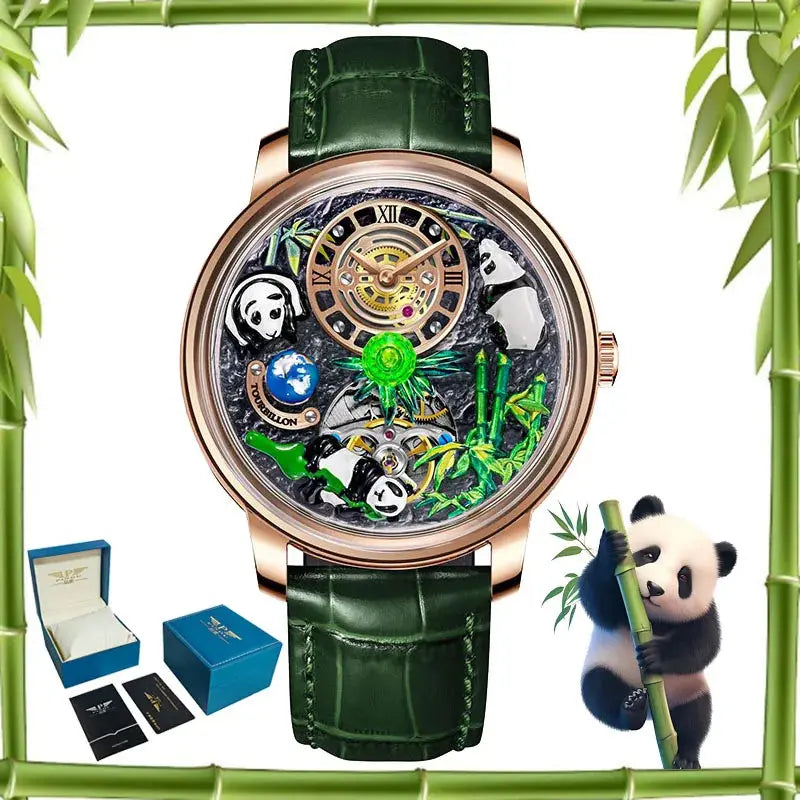 2025 PINDU New Panda Series National Treasure Symbol Men Mechanical Watch Rotating Crystal Ball 45.5MM Wristwatches Men M2791B Gola Watches