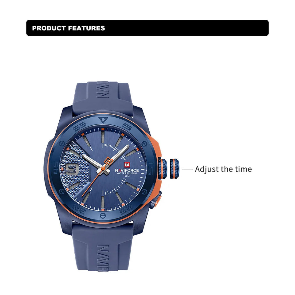 NAVIFORCE Luxury Fashion Quartz Watches for men Silicone Strap Hand Clock 50m Waterproof Japan Movement Man Sports Wristwatches