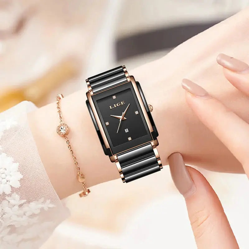 LIGE 2025 Watch Women's Retro Luxury Ladies Watch Fashion Ceramic Strap Waterproof Quartz Watches for Women Bracelet clock reloj Gola Watches