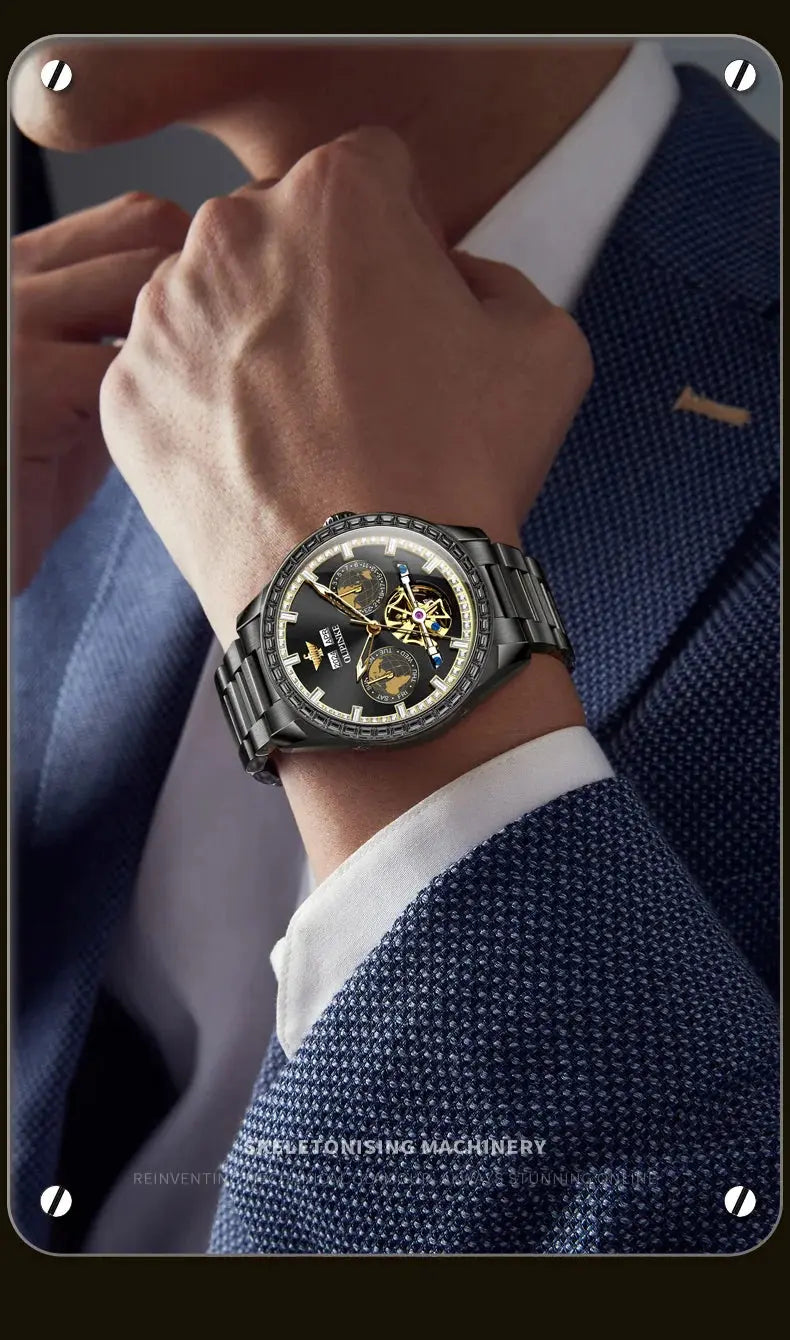 OUPINKE 3280 Men Watch Fashion Business Skeleton Diamond Gold Watch Brand Original Men All Automatic Mechanical Watch High Gift Gola Watches