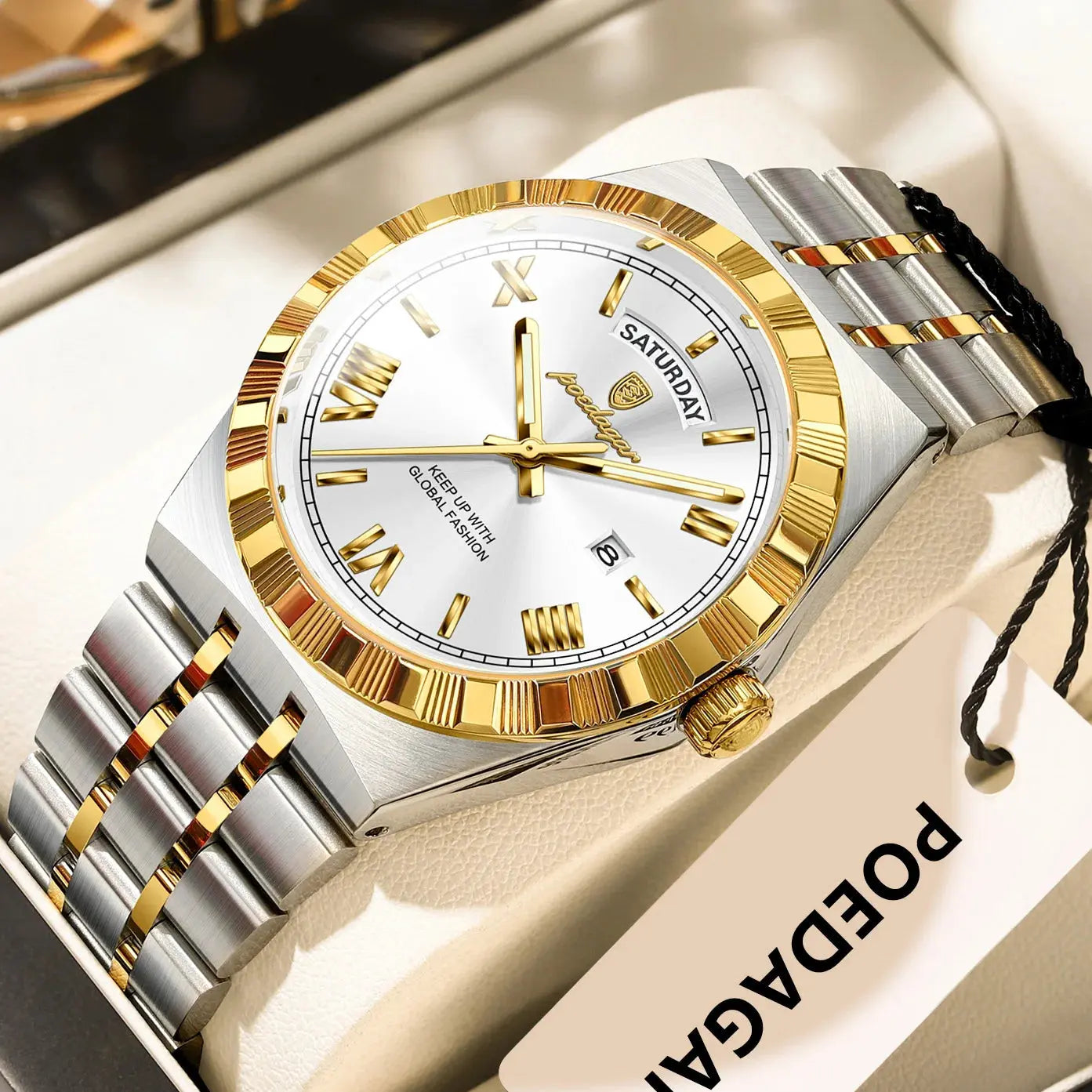 POEDAGAR Luxury Fashion Man Wristwatch Week Date Waterproof Luminous Men's Clock Stainless Steel Quartz Business Watches For Men Gola Watches