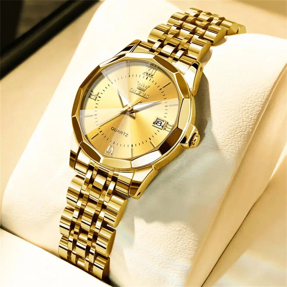OLEVS Elegant Fashion Women's Watches Luxury Brand Original Quartz Watch for Ladies Waterproof Stainless Steel Luminous Date Gola Watches