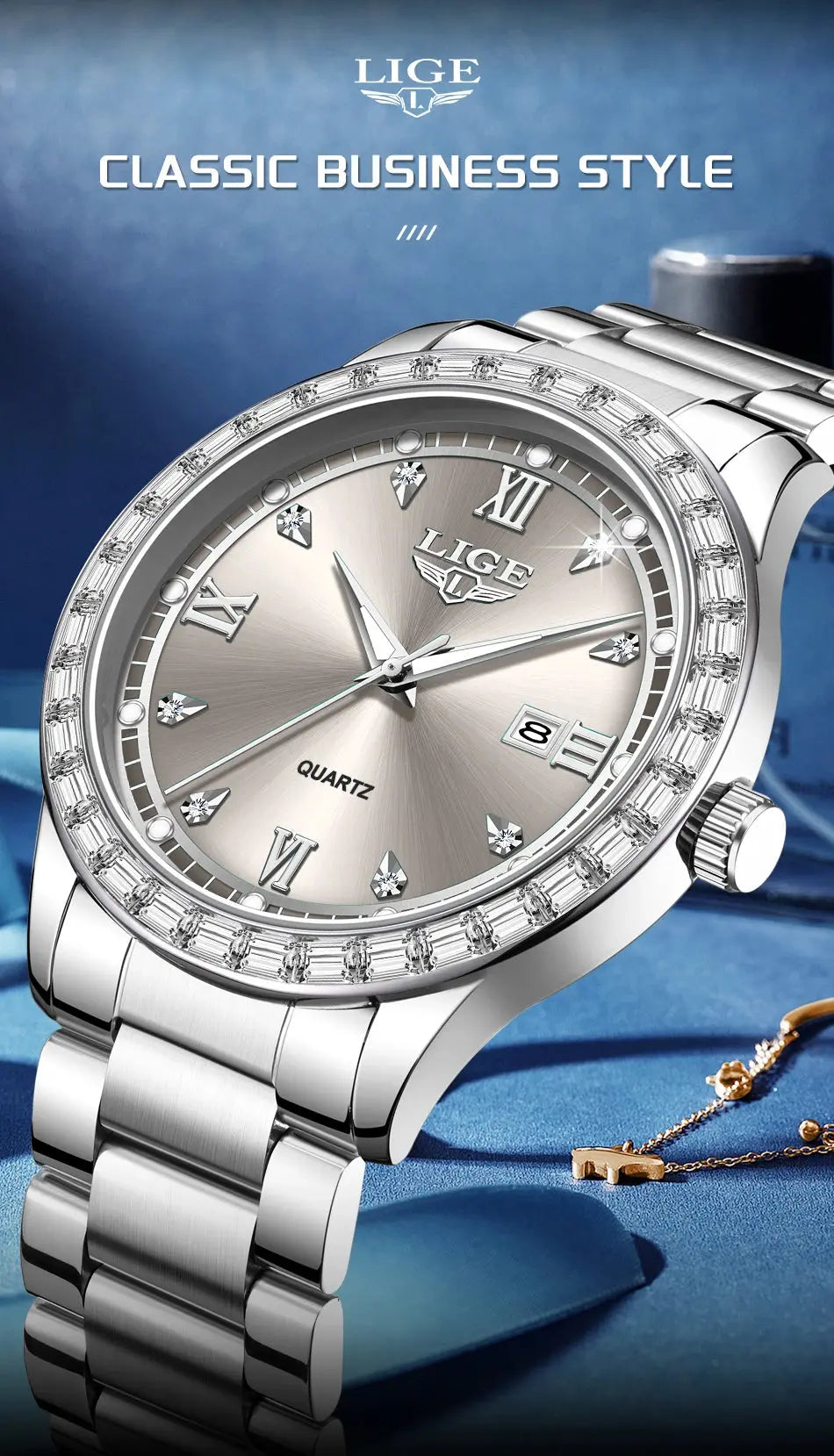 LIGE elegant women's watch Fashion waterproof clock luminous stainless steel business quartz watch for Women reloj de mujer+BOX Gola Watches