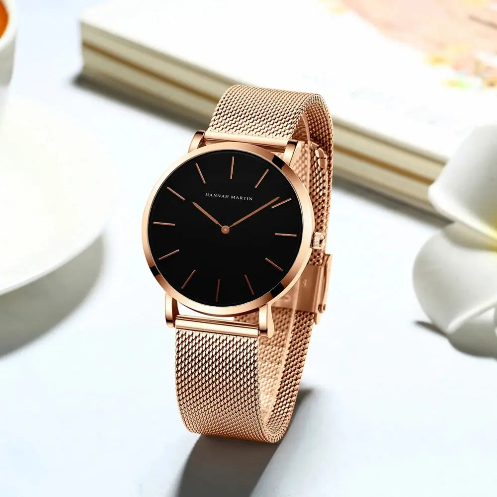 2023 New Women Bracelet Watch 1 Set Japan Quartz Movement Simple Rose Gold Stainless Steel Mesh Student Watches Relogio Feminino Gola Watches