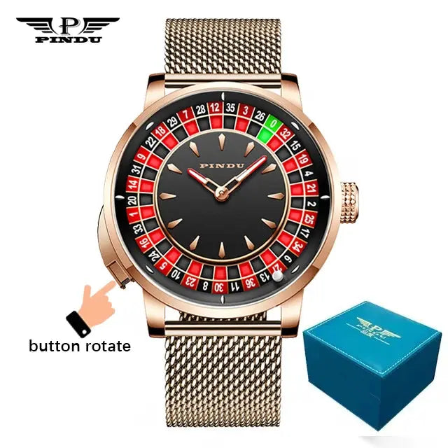 PINDU New Watches European Button Roulette Fun Game Sapphire Glass NH35A Mechanical Watch Diamond Dial Leather Men's Watch P6628 Gola Watches