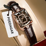 POEDAGAR Rectangle Luxury Women's Watches Waterproof Date Leather Woman Watch Elegant Fashion Quartz Women Wristwatch Reloj Gift