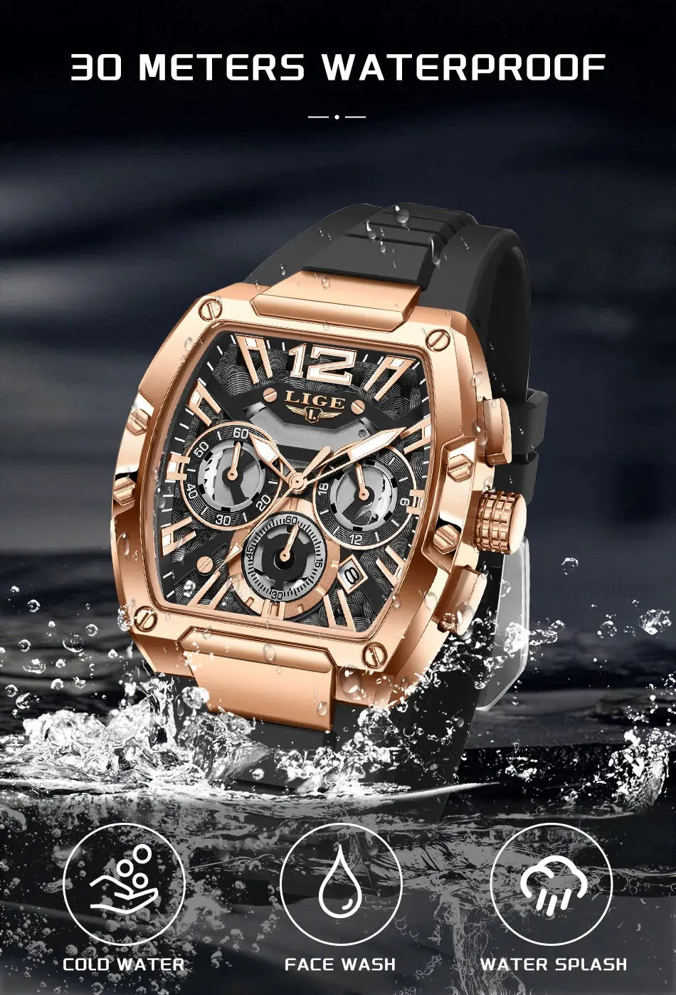 LIGE Sports Man Watch Tonnea Hollow Design Quartz Men Wristwatches Chronograph Waterproof Luminous Silicone Strap Watches Male My Store