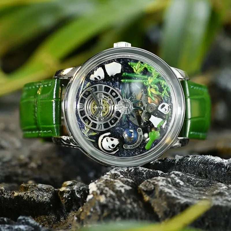2025 PINDU New Panda Series National Treasure Symbol Men Mechanical Watch Rotating Crystal Ball 45.5MM Wristwatches Men M2791B