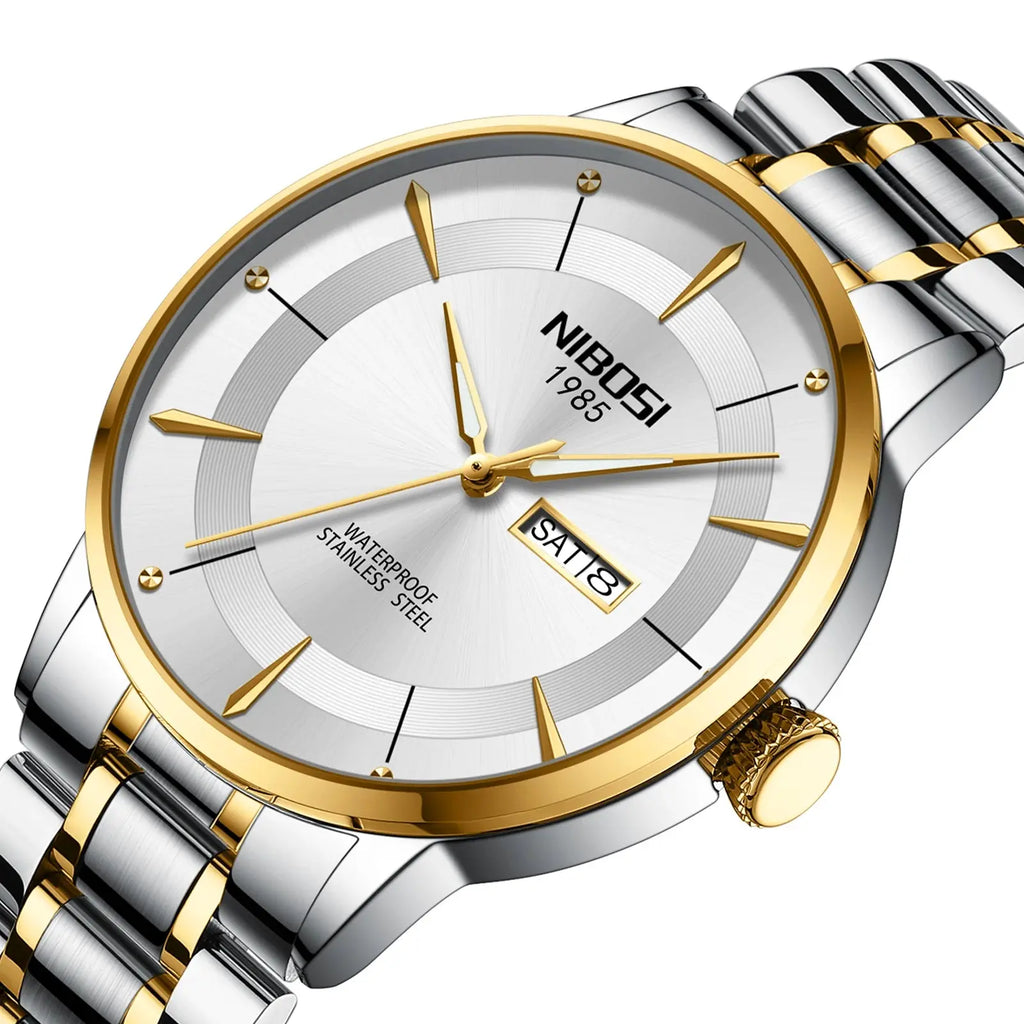 2025 New Men Watch Stainless Steel Business Style Luxury Rhinestone 43mm Blue Gold Quartz Movement Wristwatch Relogios Masculino Gola Watches