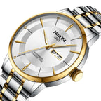 2025 New Men Watch Stainless Steel Business Style Luxury Rhinestone 43mm Blue Gold Quartz Movement Wristwatch Relogios Masculino Gola Watches