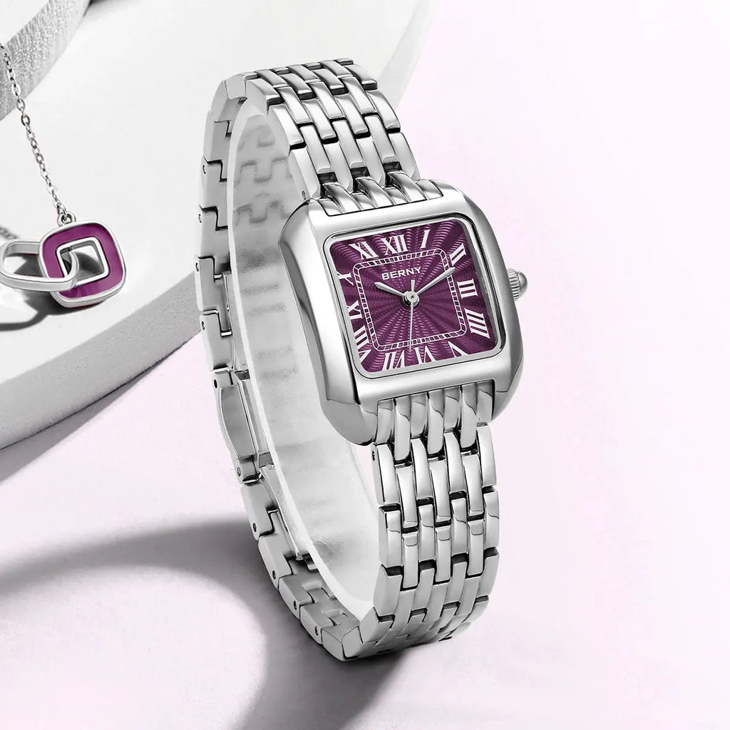 BERNY Luxury Brand Woman Watch New In High Quality S/S Square Ladies Quartz Watches Fashion Elegant Business Wristwatch Gola Watches