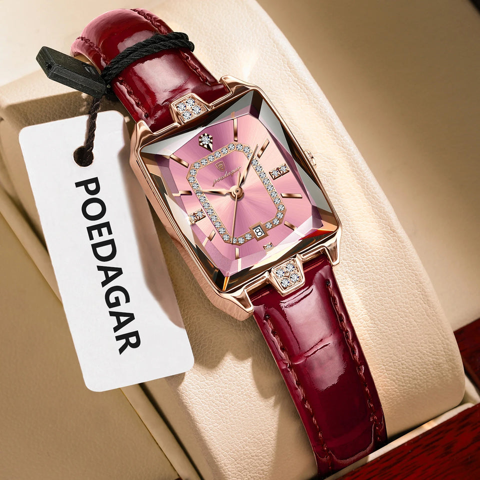POEDAGAR Rectangle Luxury Women's Watches Waterproof Date Leather Woman Watch Elegant Fashion Quartz Women Wristwatch Reloj Gift