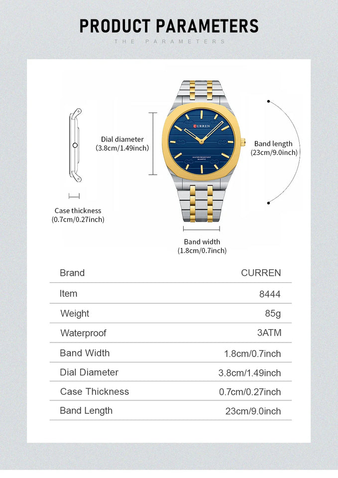 CURREN Fashion Brand Thin Quartz Watch Simple  Personalized Colors Wristwatches Waterproof 38 mm Dial