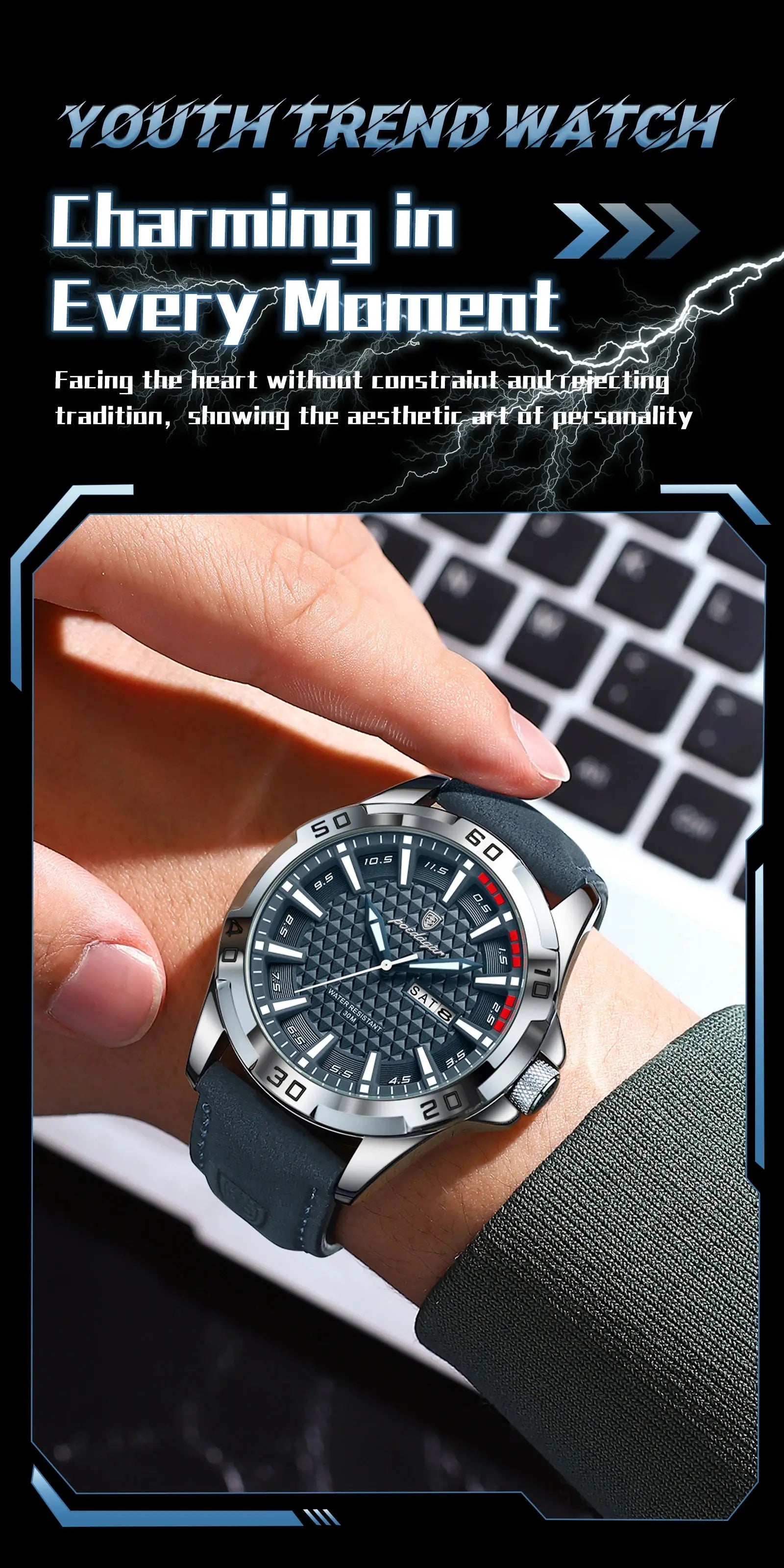 POEDAGAR Original Man Wristwatch Top Luxury Waterproof Luminous Date Week Watch For Men Quartz Sport Leather Men's Watches Reloj Gola Watches