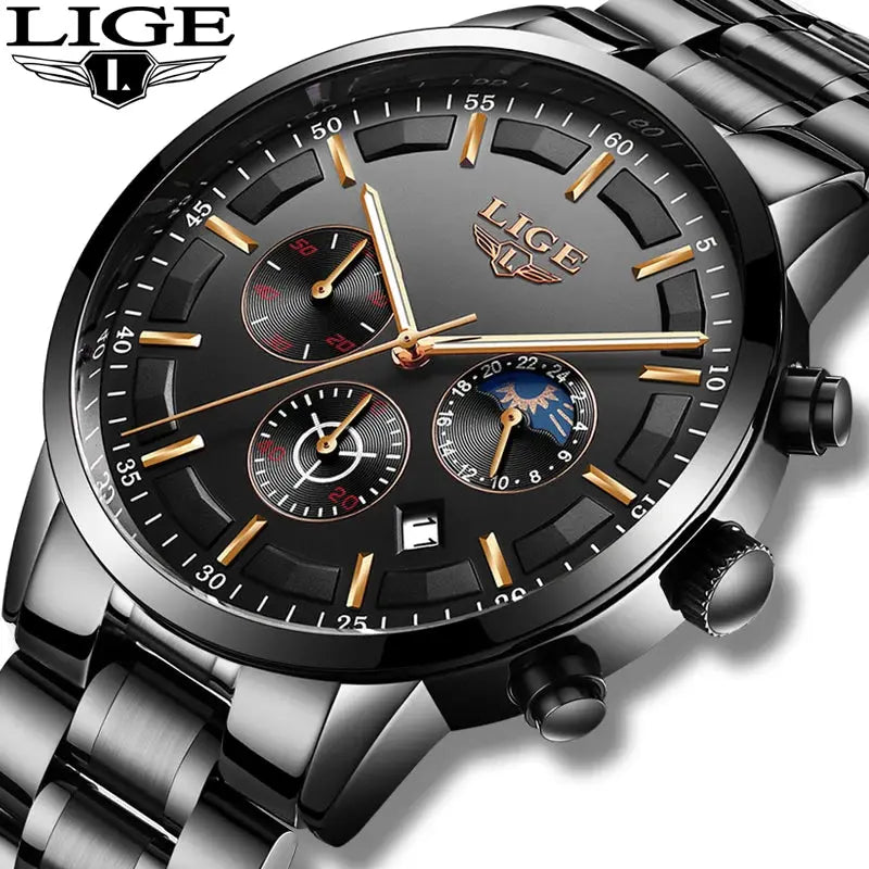 LIGE 2025 Fashion Mens Watches Top Brand Luxury Business Watch For Men Stainless Steel Waterproof Quartz Clock Relogio Masculino Gola Watches