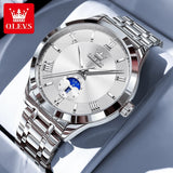 OLEVS 3638 Mens Watch Original Quartz Watch Stainless Steel Waterproof Luminous Large Dial Day Date Watches Luxury Men Box Reloj