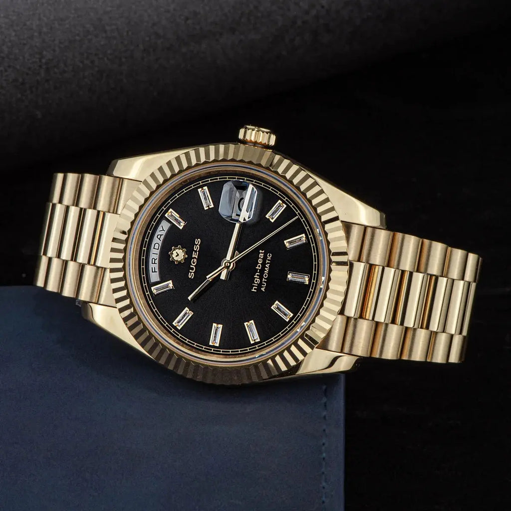 2023 New Sugess Watch of Men 40mm Day Date Automatic Dandong SL3034 Movement Retro Mechanical Wristwatch Sapphire Glass Golden Gola Watches