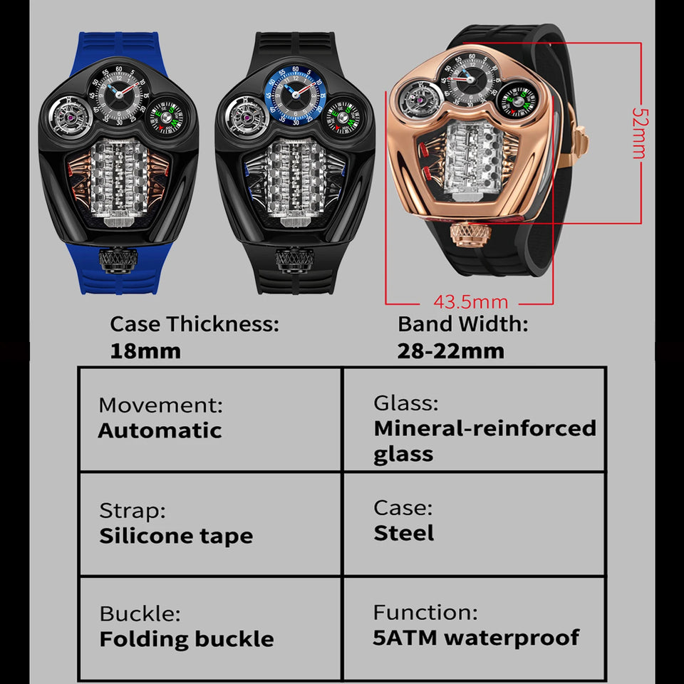 NEW PINDU Design Engine Series Quartz Watch Men Stainless steel Compass Waterproof TOP-luxurious Swiss quartz 762 movement watch