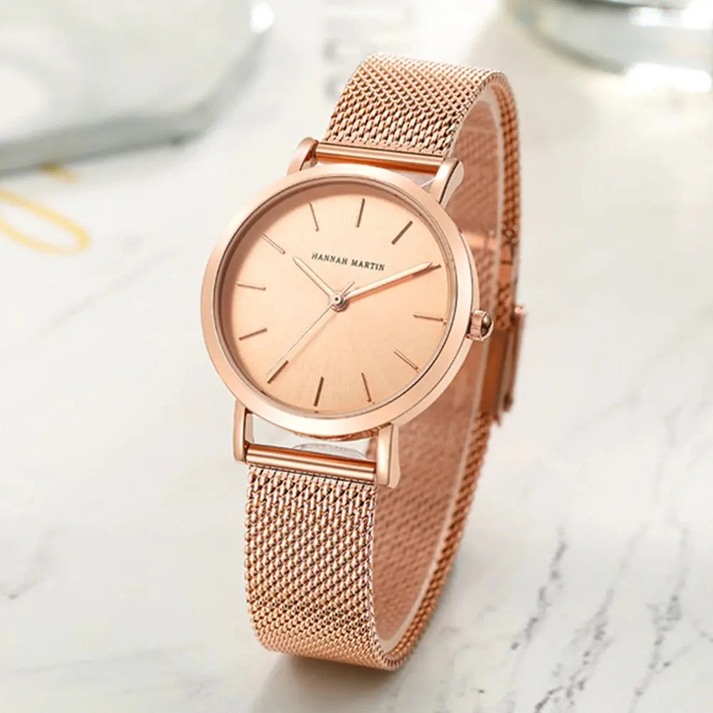 2023 New Women Bracelet Watch 1 Set Japan Quartz Movement Simple Rose Gold Stainless Steel Mesh Student Watches Relogio Feminino Gola Watches