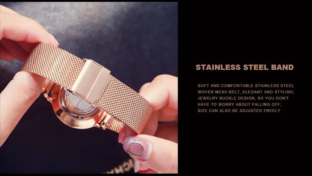 2023 New Women Bracelet Watch 1 Set Japan Quartz Movement Simple Rose Gold Stainless Steel Mesh Student Watches Relogio Feminino Gola Watches