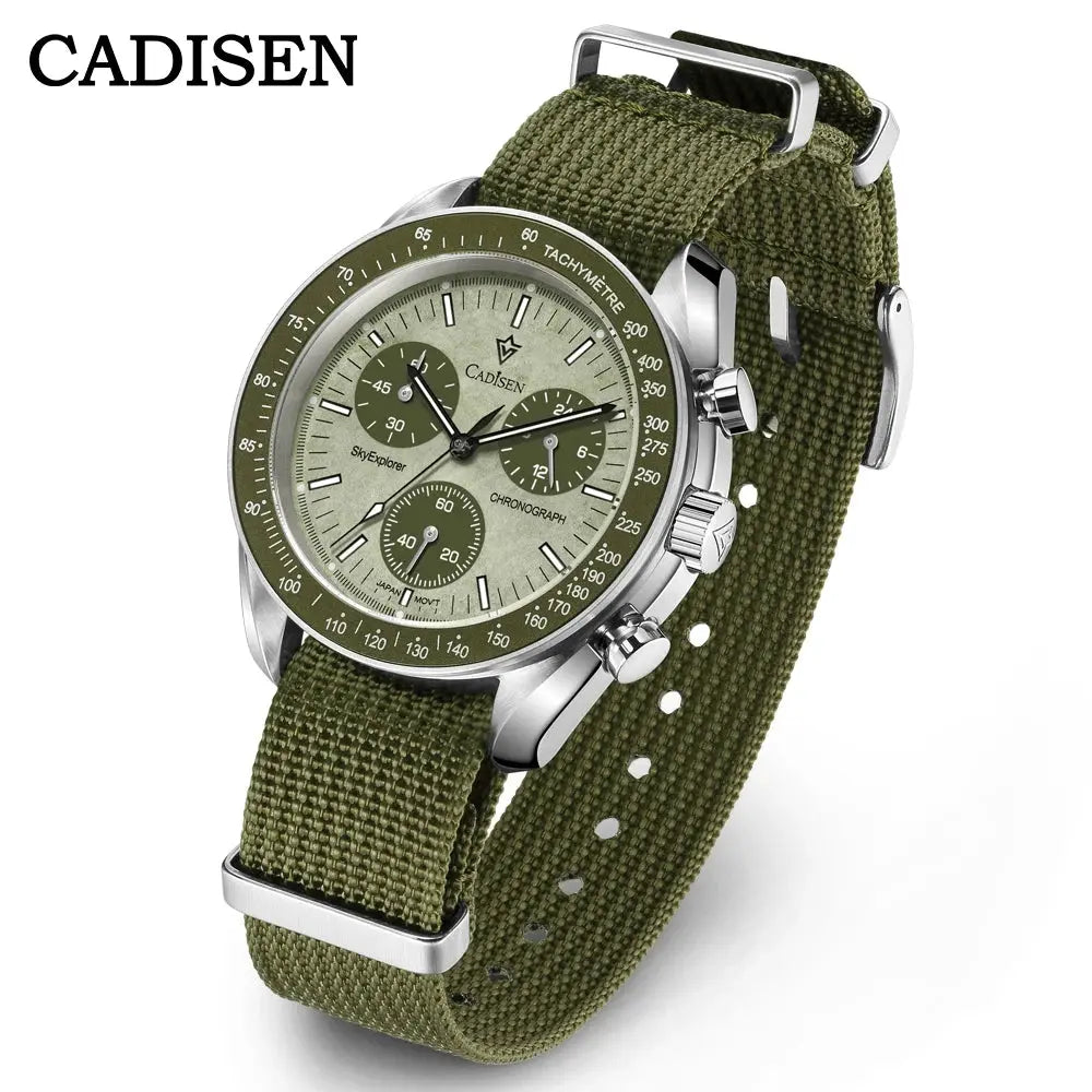 CADISEN New Men's Watches Luxury Quartz Wrist Watch For Men Sapphire AR Coated Crystal Canvas VK68 Speed Chronograph Automatic Gola Watches