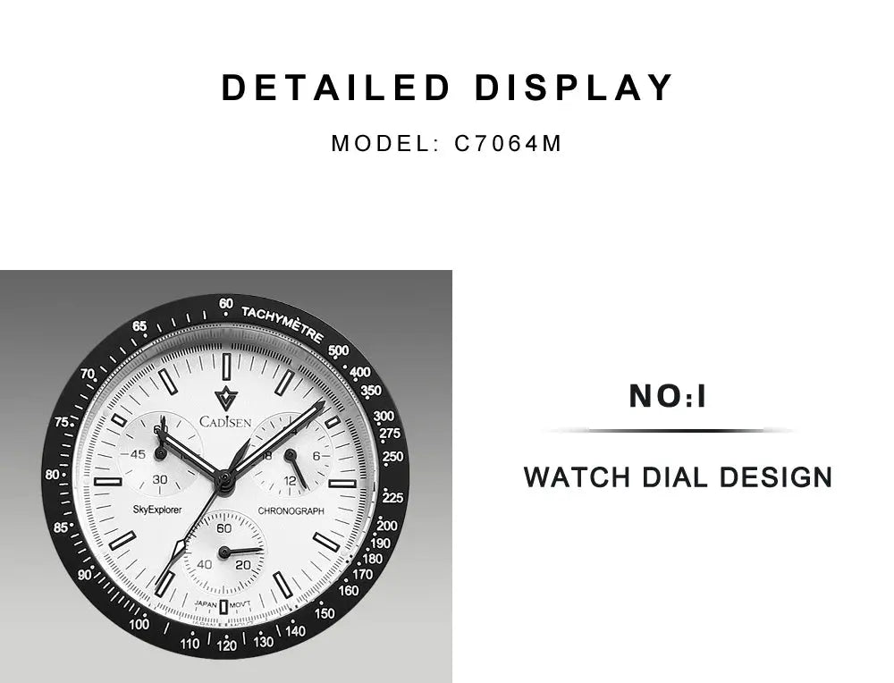 CADISEN New Men's Watches Luxury Quartz Wrist Watch For Men Sapphire AR Coated Crystal Canvas VK68 Speed Chronograph Automatic Gola Watches