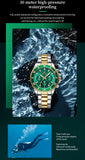 VA VA VOOM Brand Top Men Watch 1Pc Multifunctional Fashionable Timing Dial Green Gold Stainless Steel 3Bar Timing Watch for Men