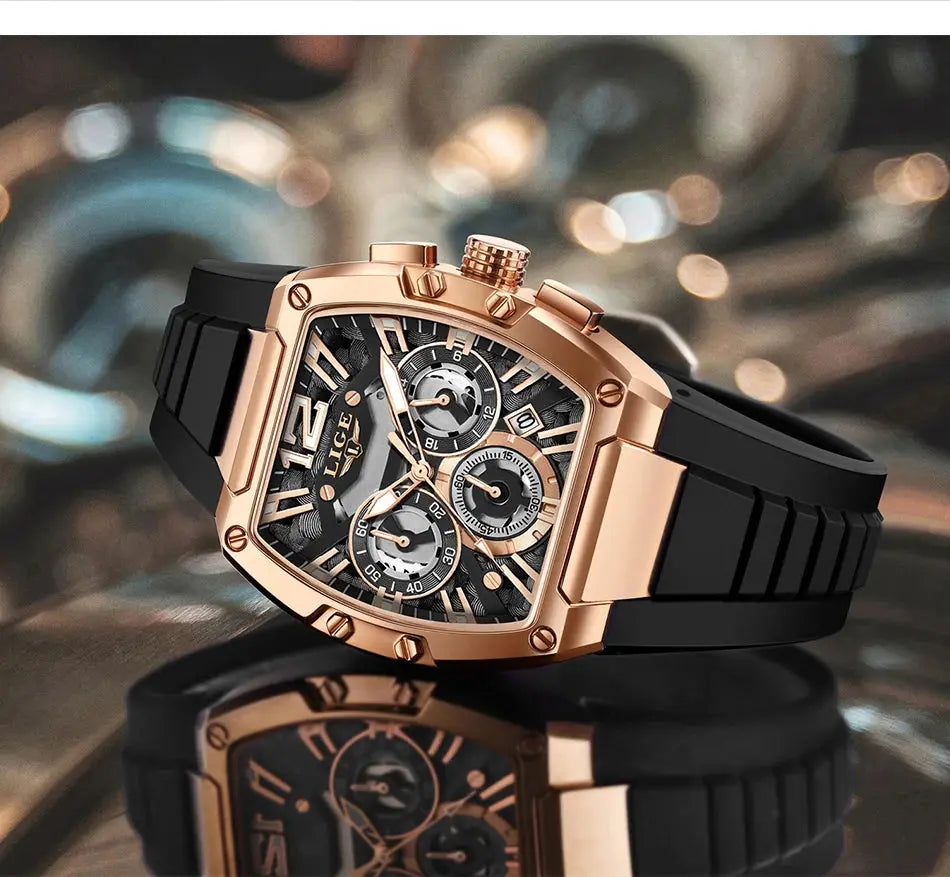 LIGE Sports Man Watch Tonnea Hollow Design Quartz Men Wristwatches Chronograph Waterproof Luminous Silicone Strap Watches Male My Store