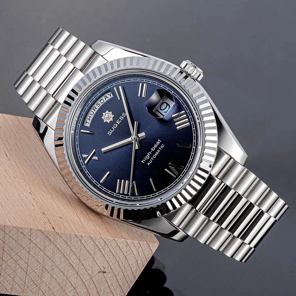 2023 New Sugess Watch of Men 40mm Day Date Automatic Dandong SL3034 Movement Retro Mechanical Wristwatch Sapphire Glass Golden Gola Watches