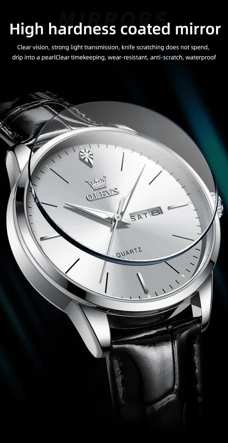 OLEVS Men's Watch Brand Business Waterproof Luminous Week Date Quartz Watch Fashion Leather Strap Classic Luxury Men's Watch Gola Watches