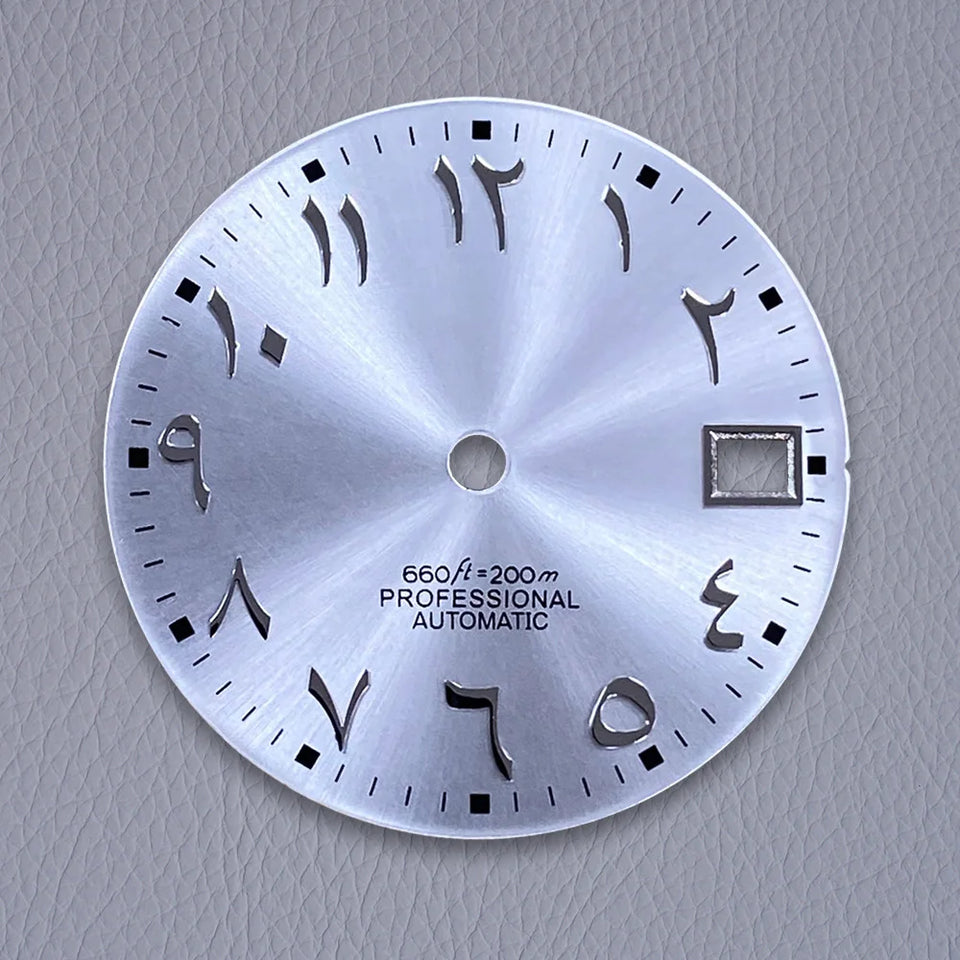 28.5mm S Logo Silver Nail Arabic Sunburst Dial Fit NH35/NH36/7S/4R Movement Dial Watch Modification Accessories
